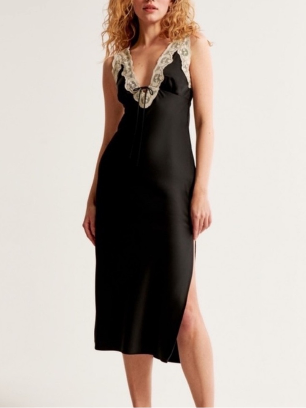 Abercrombie & Fitch Silk-Feel Black Lace-Trim Slip Dress